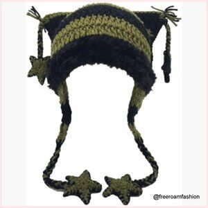 Cat Ear Beanie Knit Hat Winter Warm Polyester One Size Y2K Goth Accessory